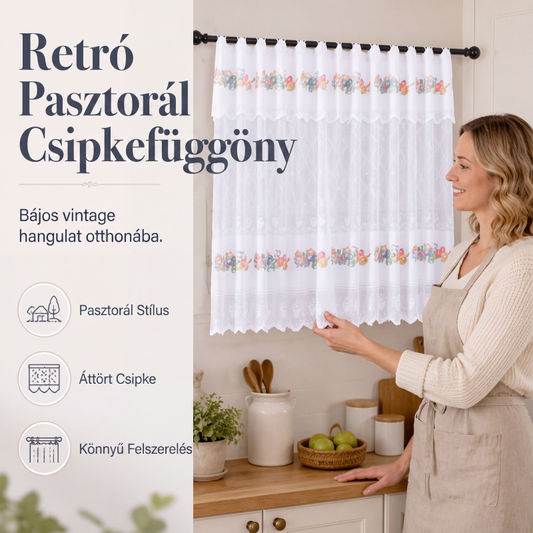 🌸Vintage csipkés rövid konyhai függöny – Elegáns, hangulatos dekoráció az otthonába🏡