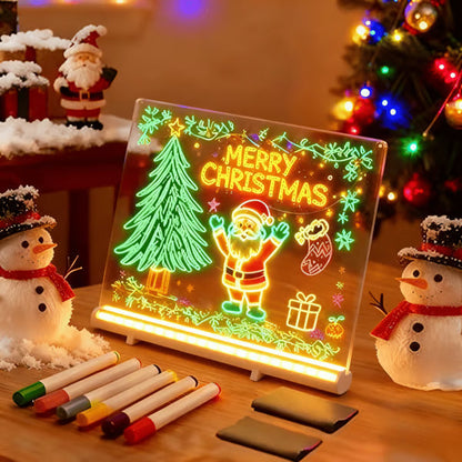 ✨LED világító rajztábla újraírható üzenőfal 7 db színes ceruzával🎨