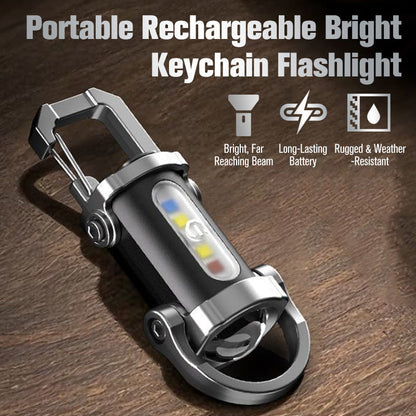 🔦 Újratölthető kulcstartó zseblámpa – 7 üzemmódú LED + COB mini lámpa Type-C töltéssel