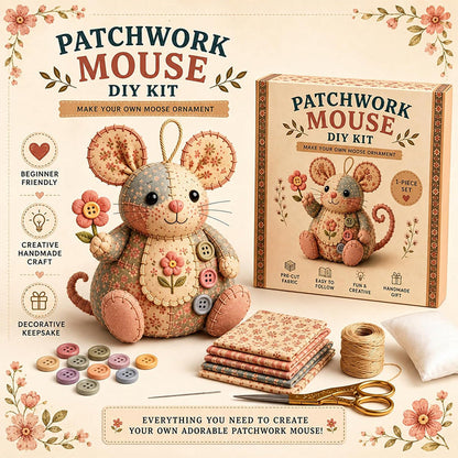 🧵  DIY patchwork egér varrókészlet (teljes anyagok, lépésről lépésre útmutató) 🐭