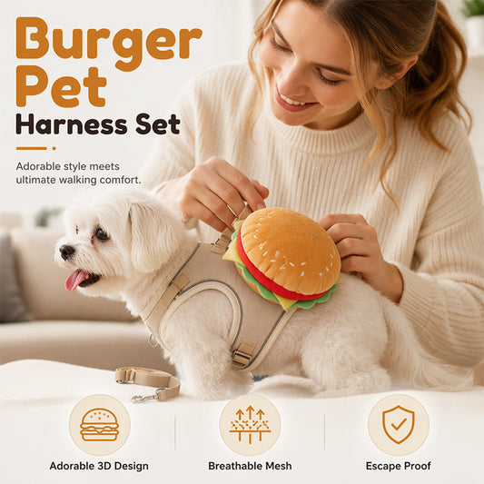 ⏰Aranyos hamburgeres kutyahám és póráz szett mini hátizsákkal🍔🦮